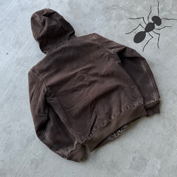 Vintage Y2K Carhartt YOUTH YJ159 DKB Brown hooded work wear jacket - Picture 6 of 8